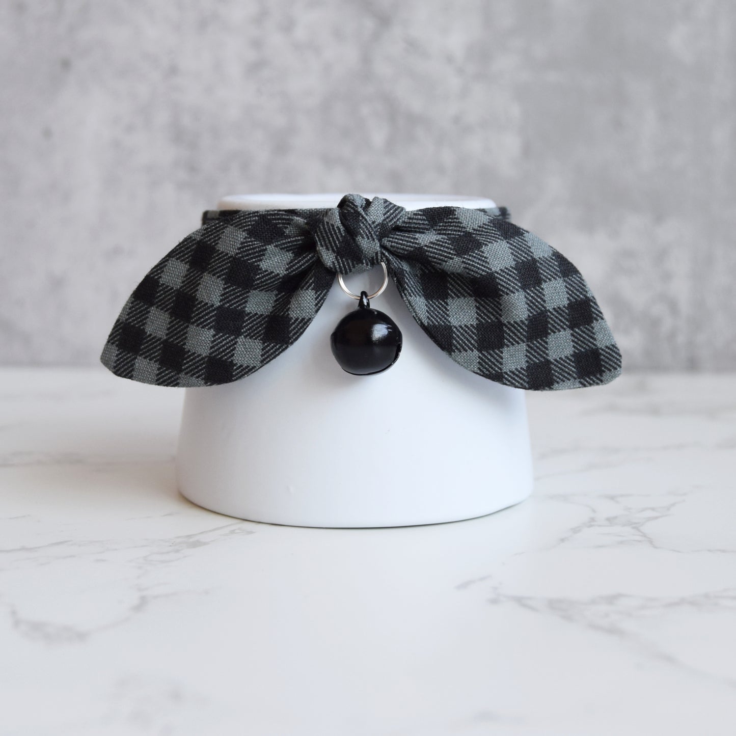 Black and Gray Plaid Bow Cat Collar