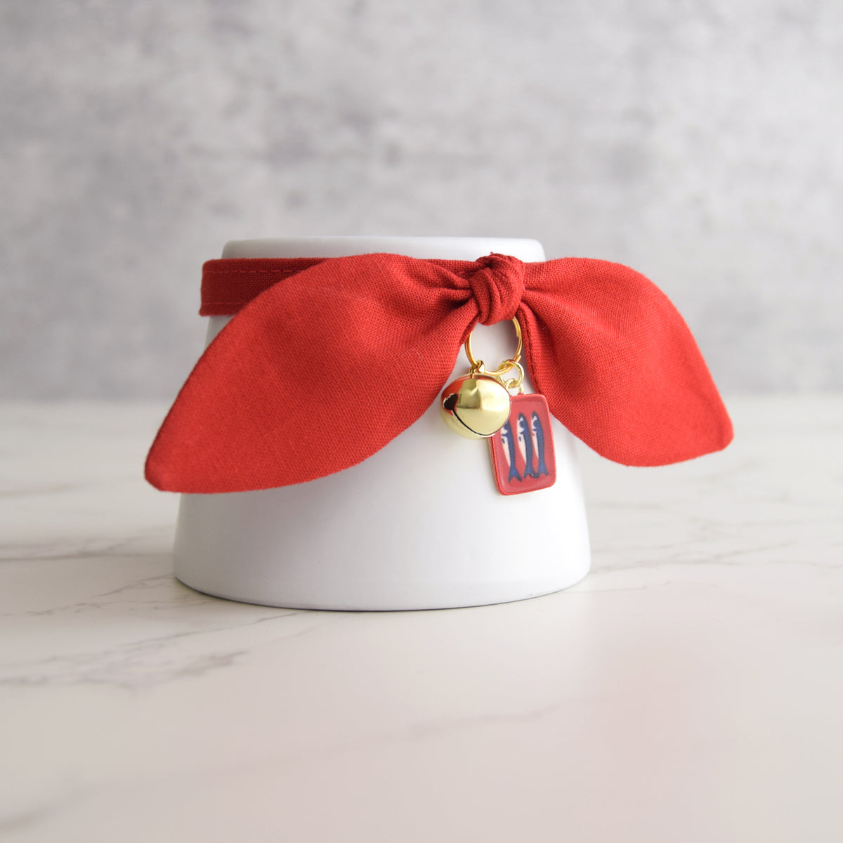 Red Bow Cat Collar with Fish Charm