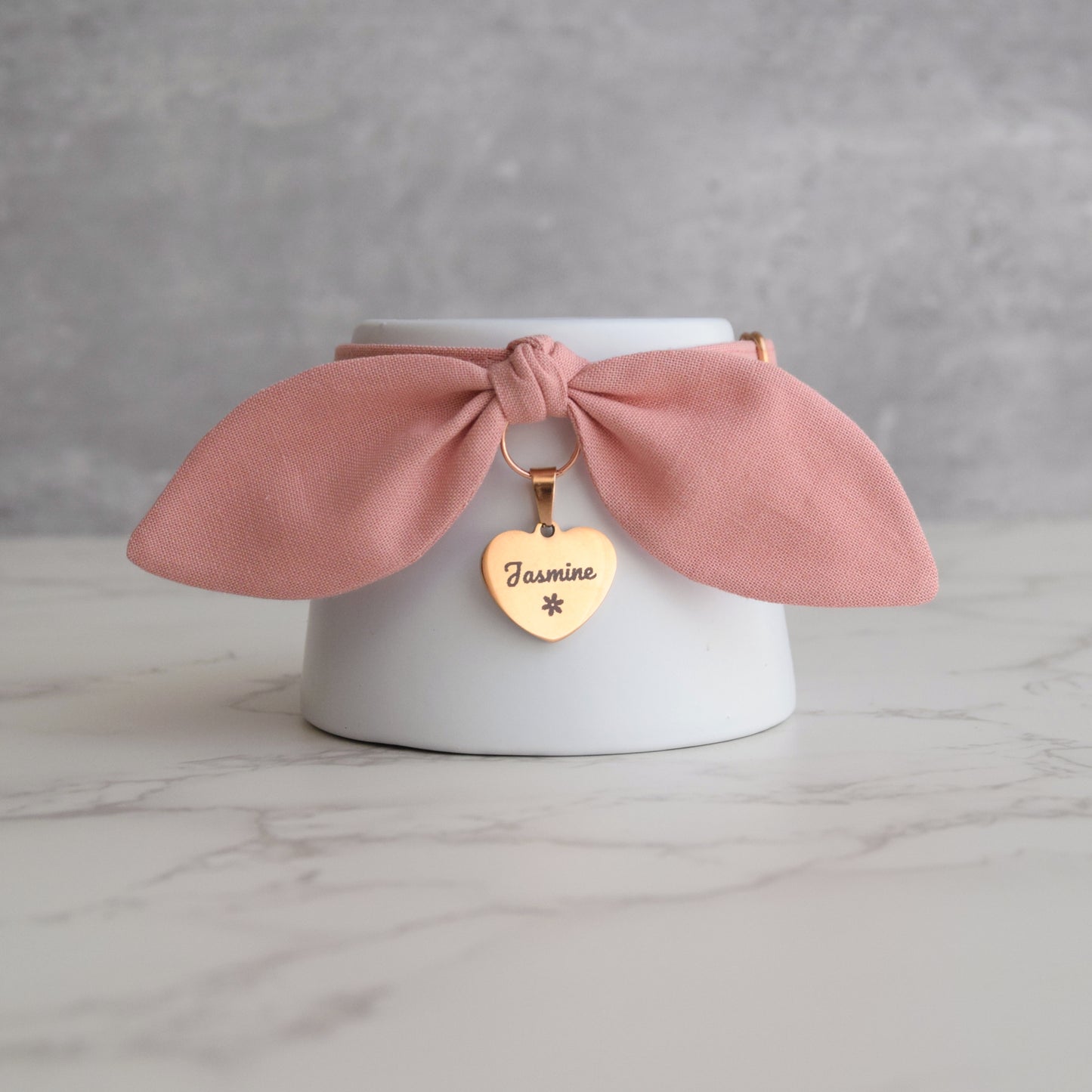 Dusty Pink Bow Collar with Tag