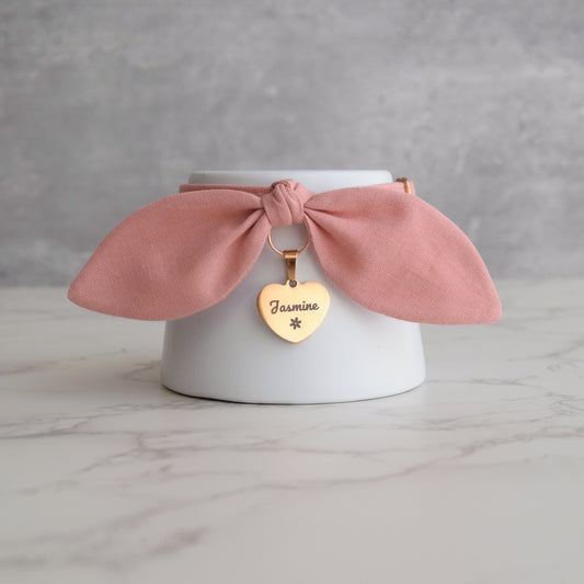 Dusty Pink Bow Collar with Tag