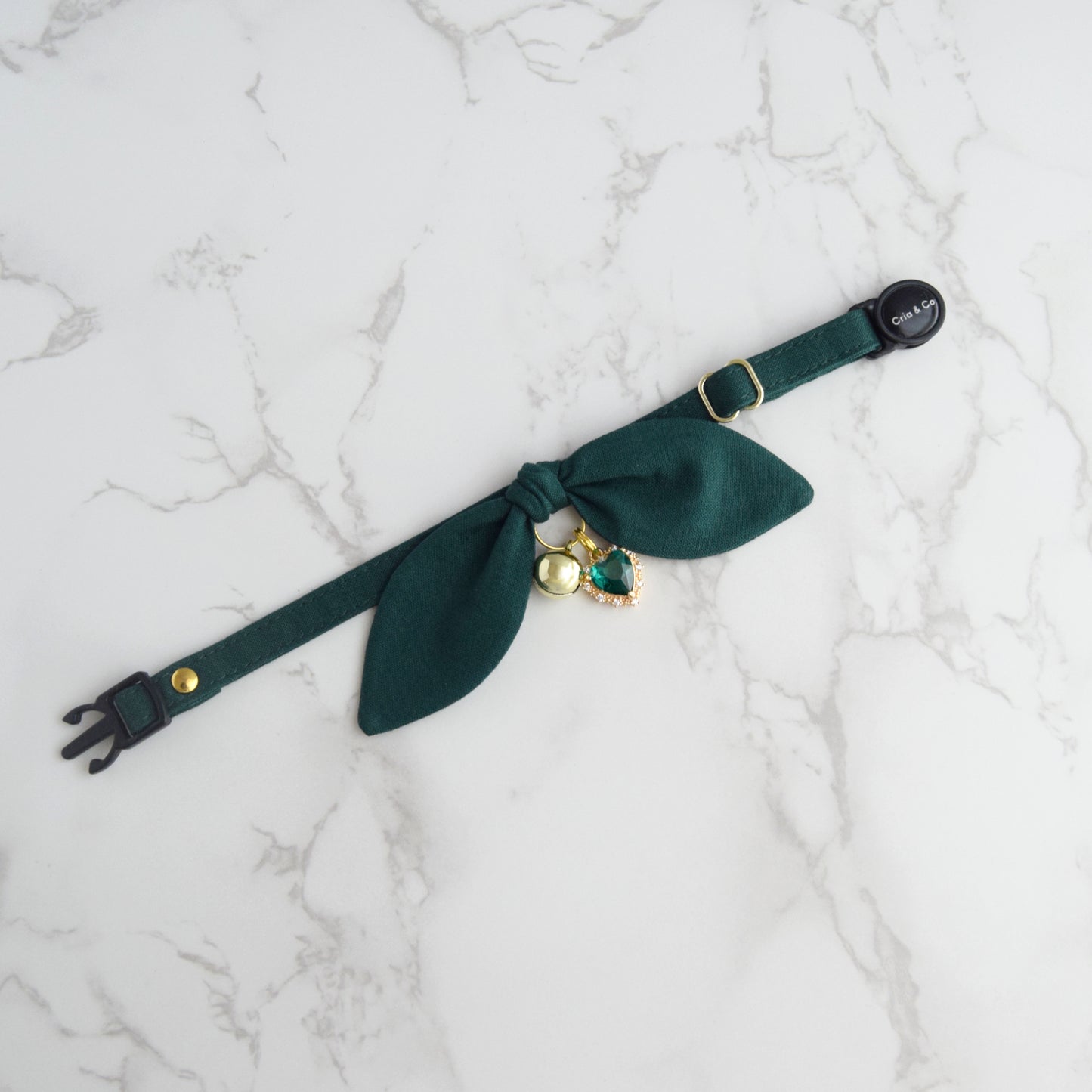 Dark Green Cat Collar with Charm