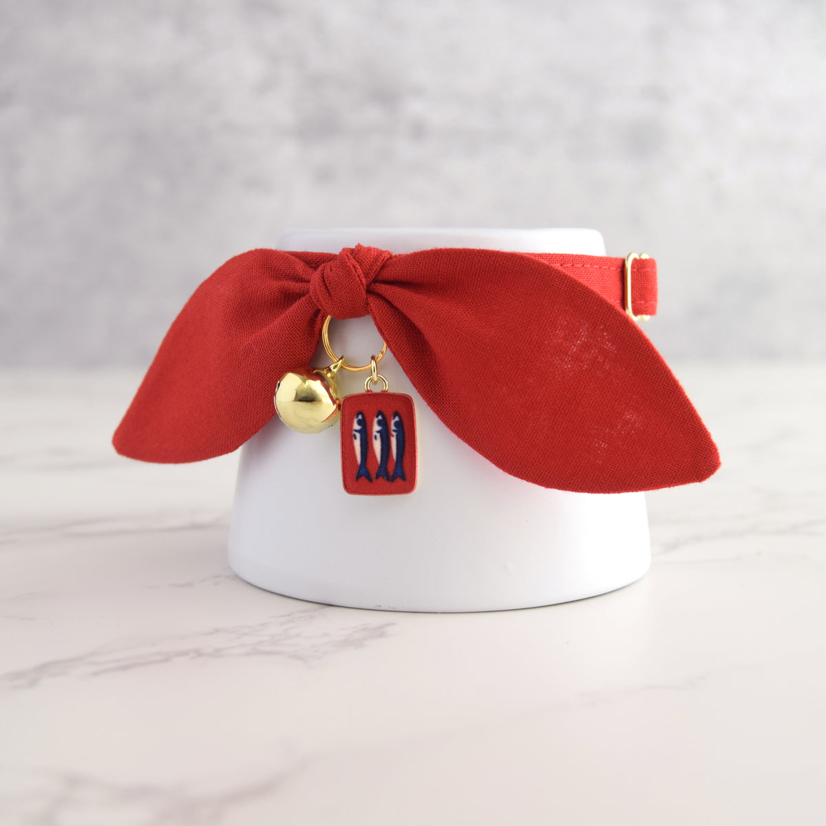 Red Bow Cat Collar with Fish Charm
