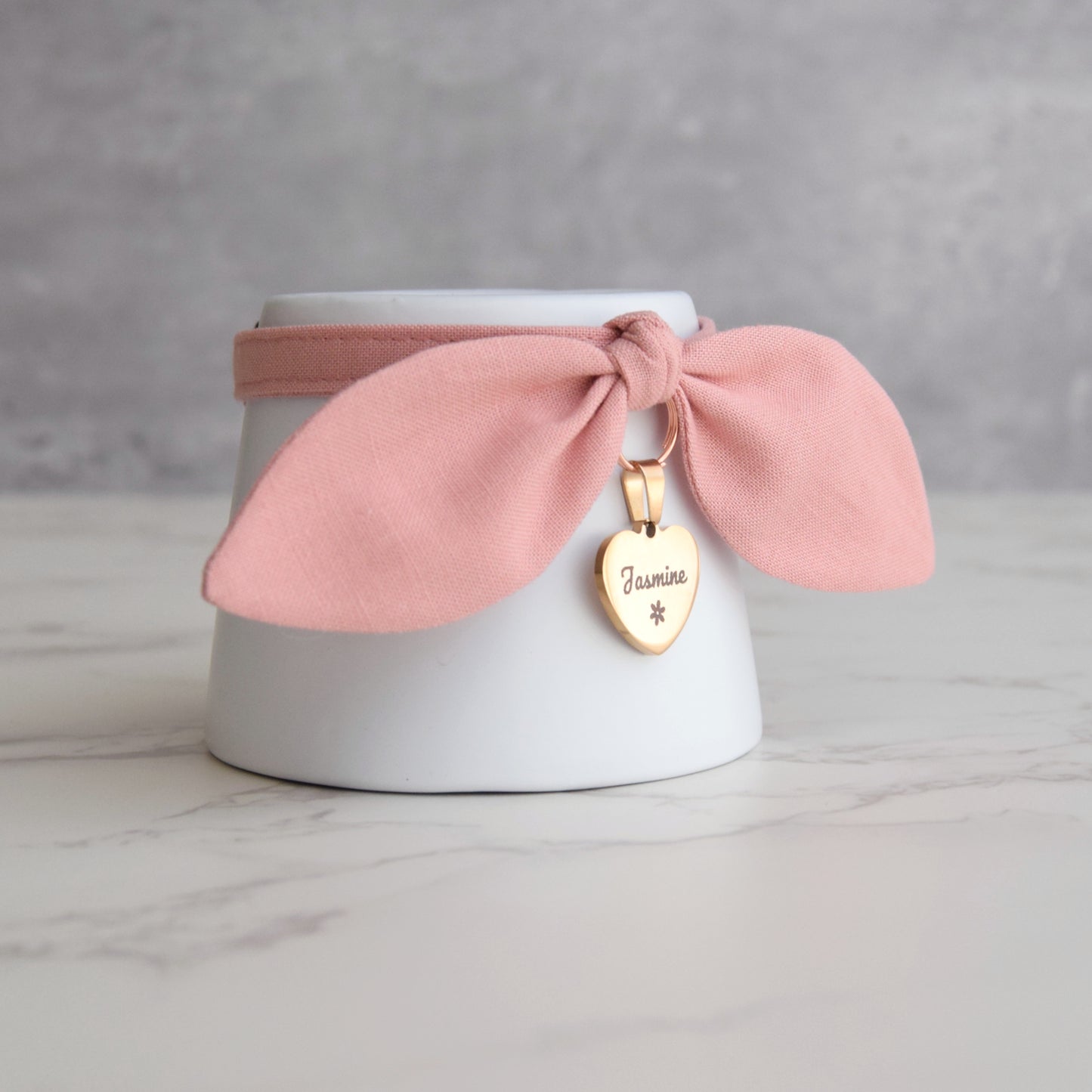 Dusty Pink Bow Collar with Tag