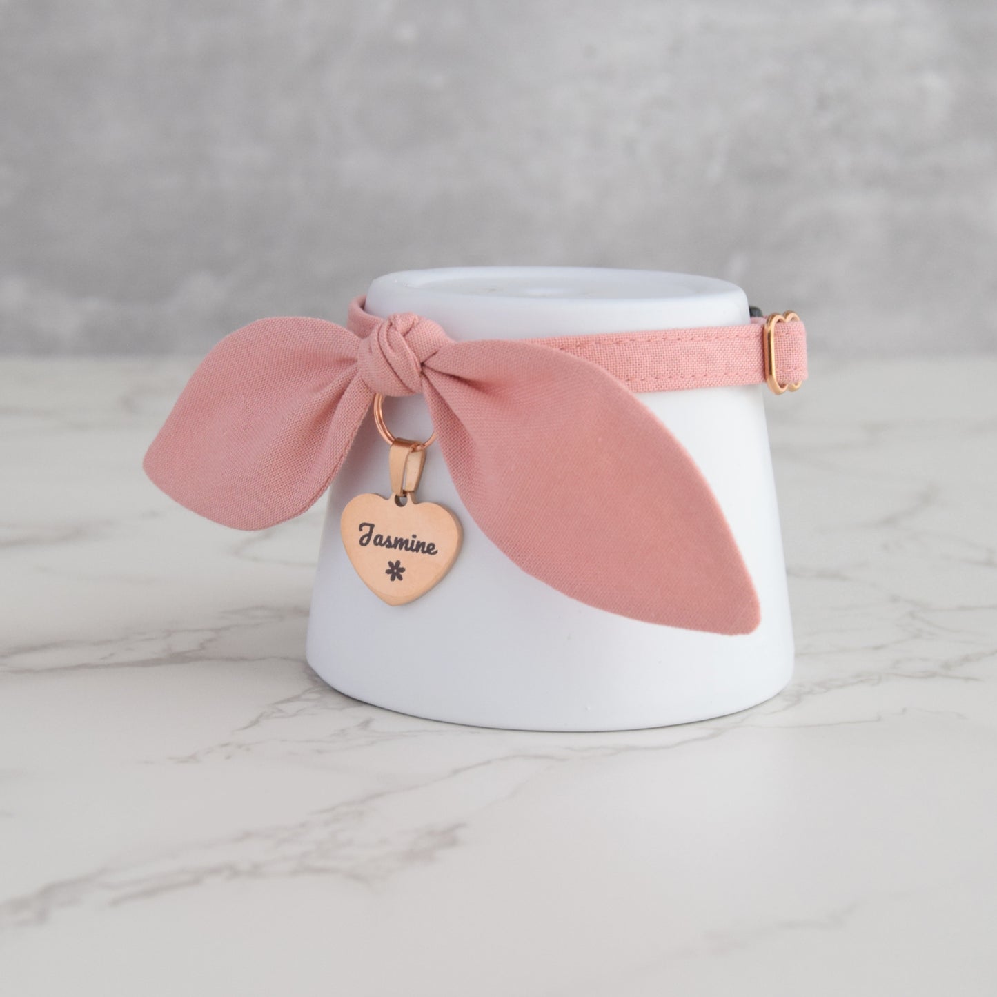 Dusty Pink Bow Collar with Tag