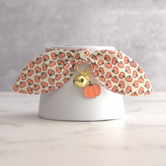Tiny Pumpkin Print Cat Collar with Charm