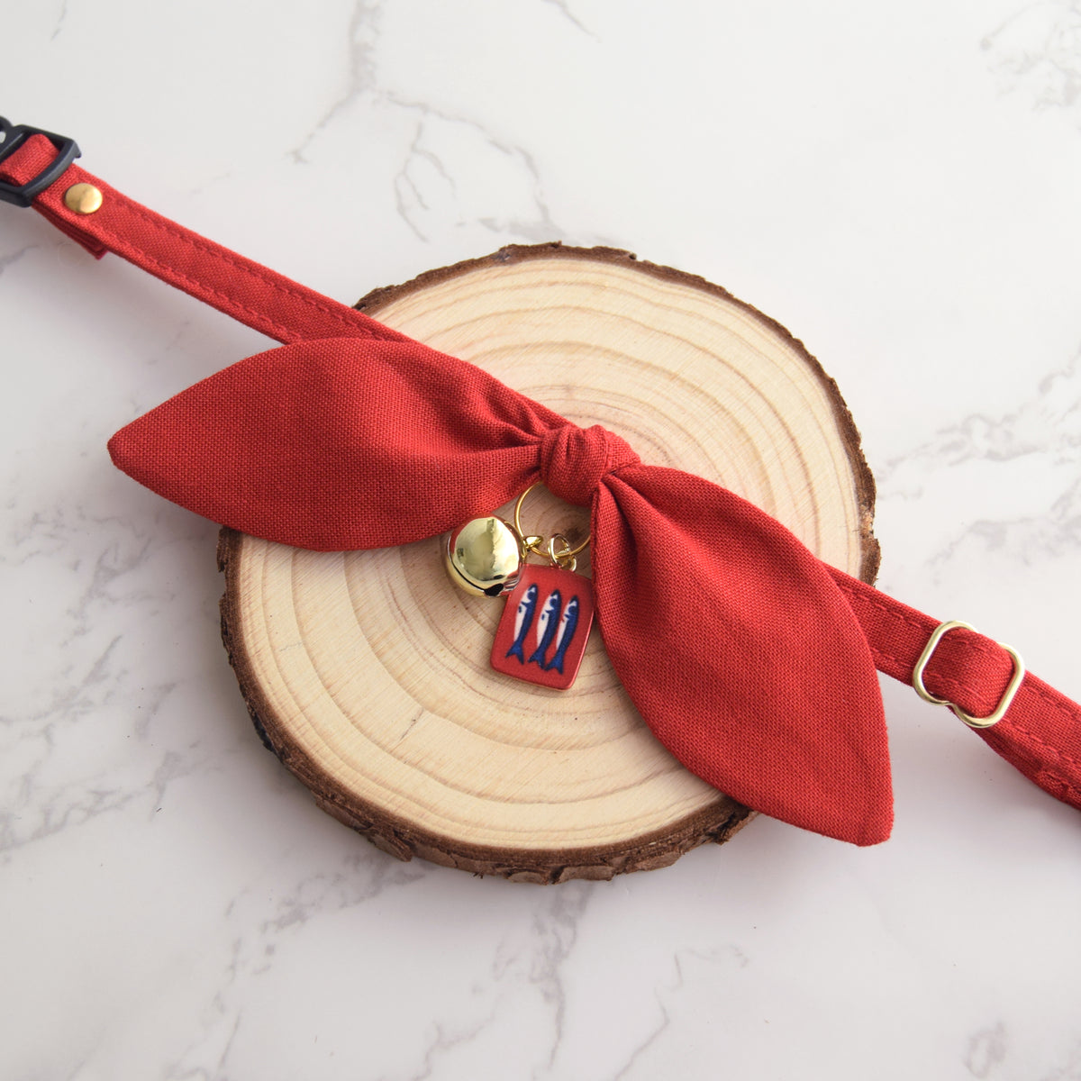 Red Bow Cat Collar with Fish Charm
