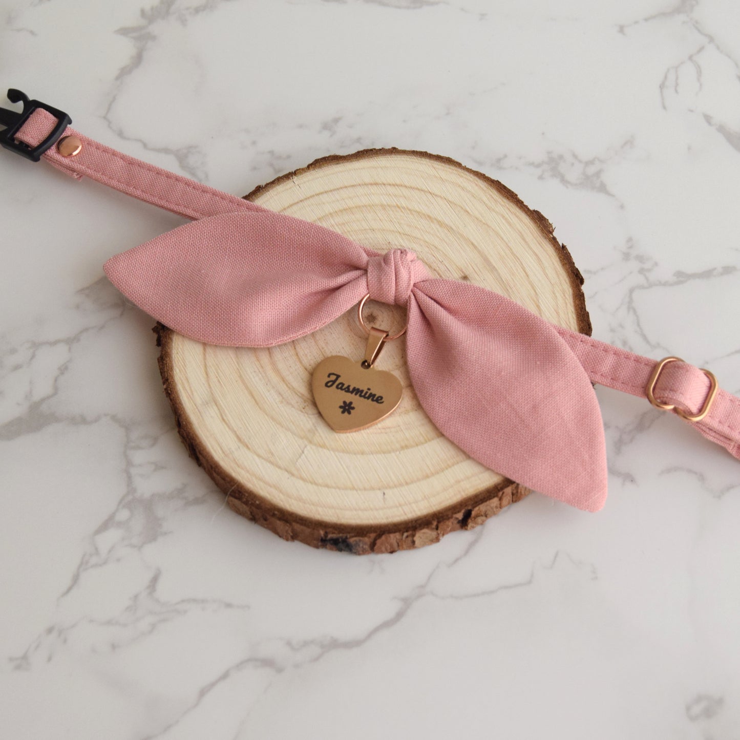 Dusty Pink Bow Collar with Tag