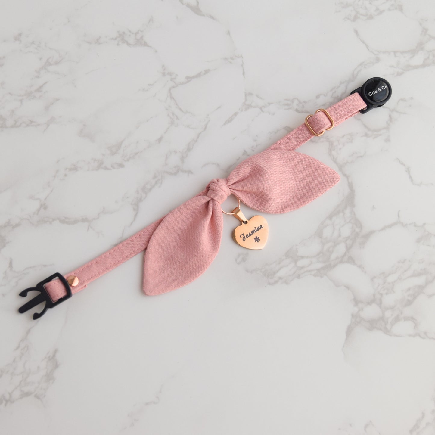 Dusty Pink Bow Collar with Tag