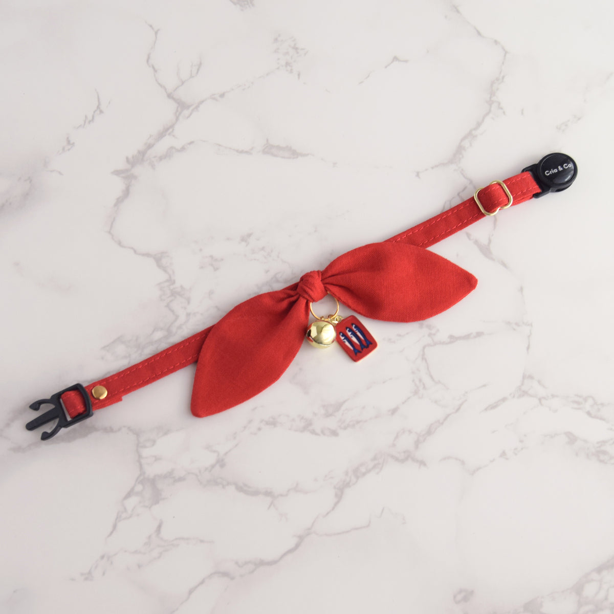 Red Bow Cat Collar with Fish Charm