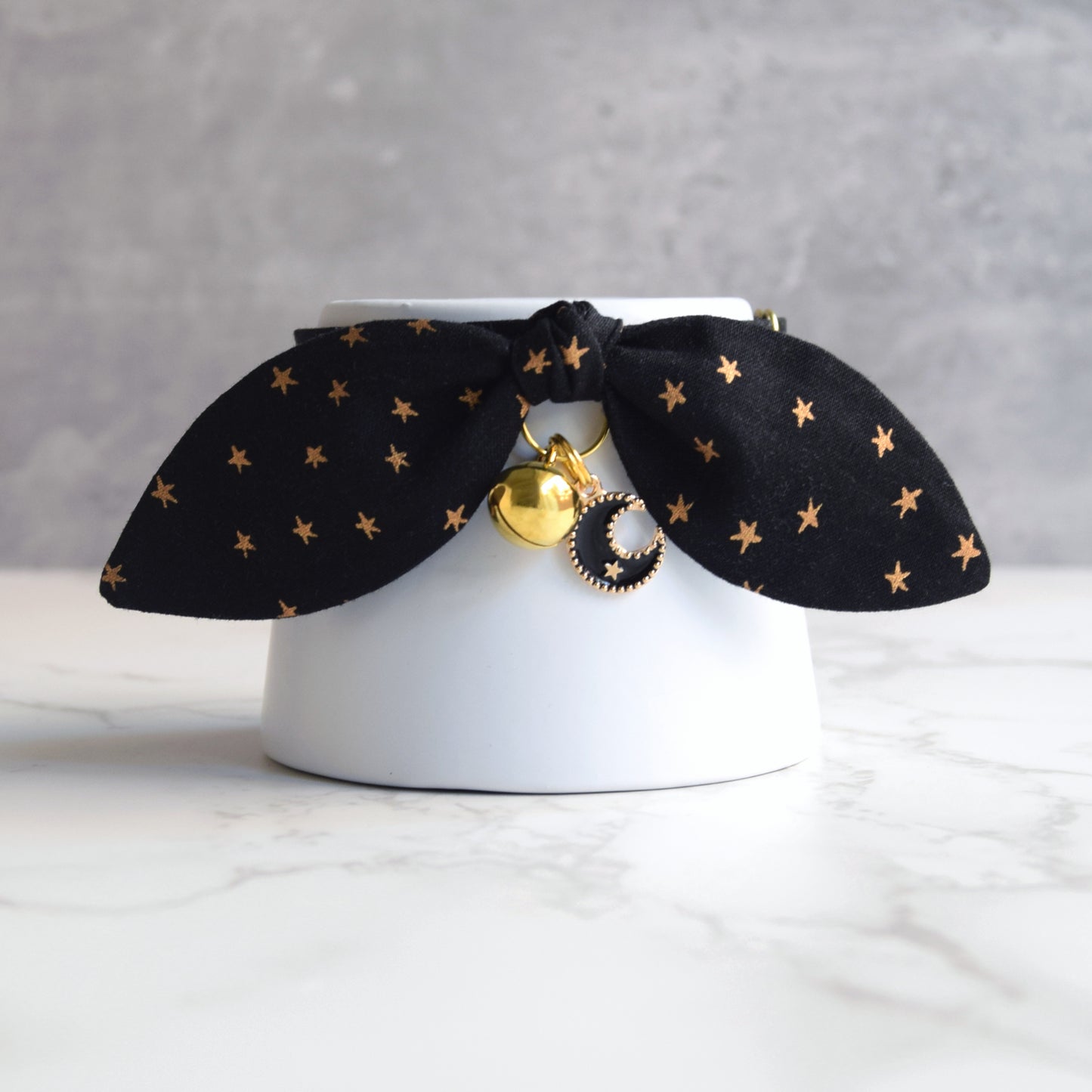 Black Stars Print Cat Collar with Charm