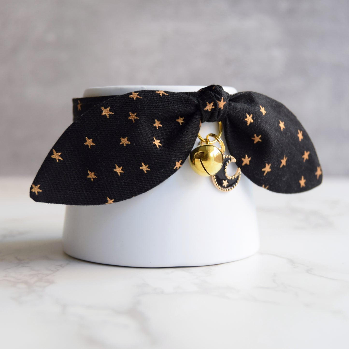 Black Stars Print Cat Collar with Charm