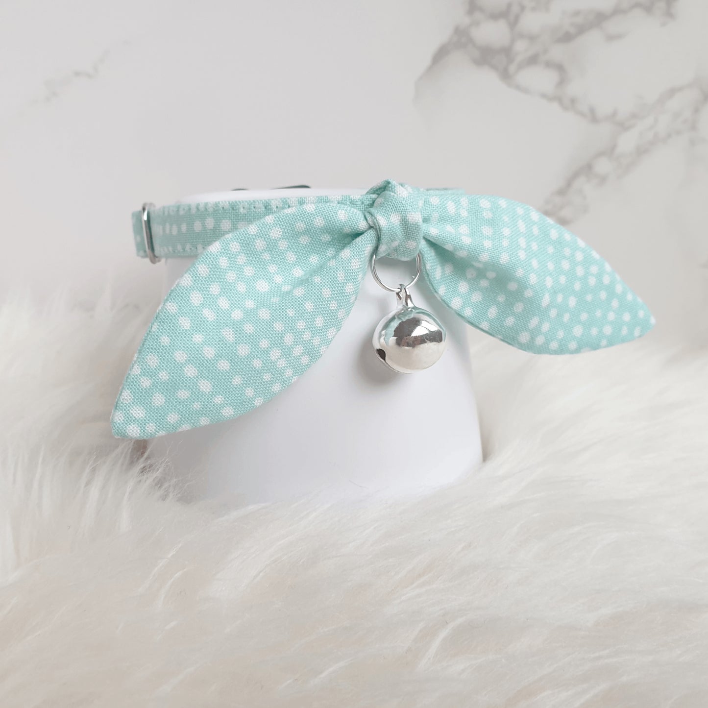 Mint Green Dotted Cotton Bow Cat Collar