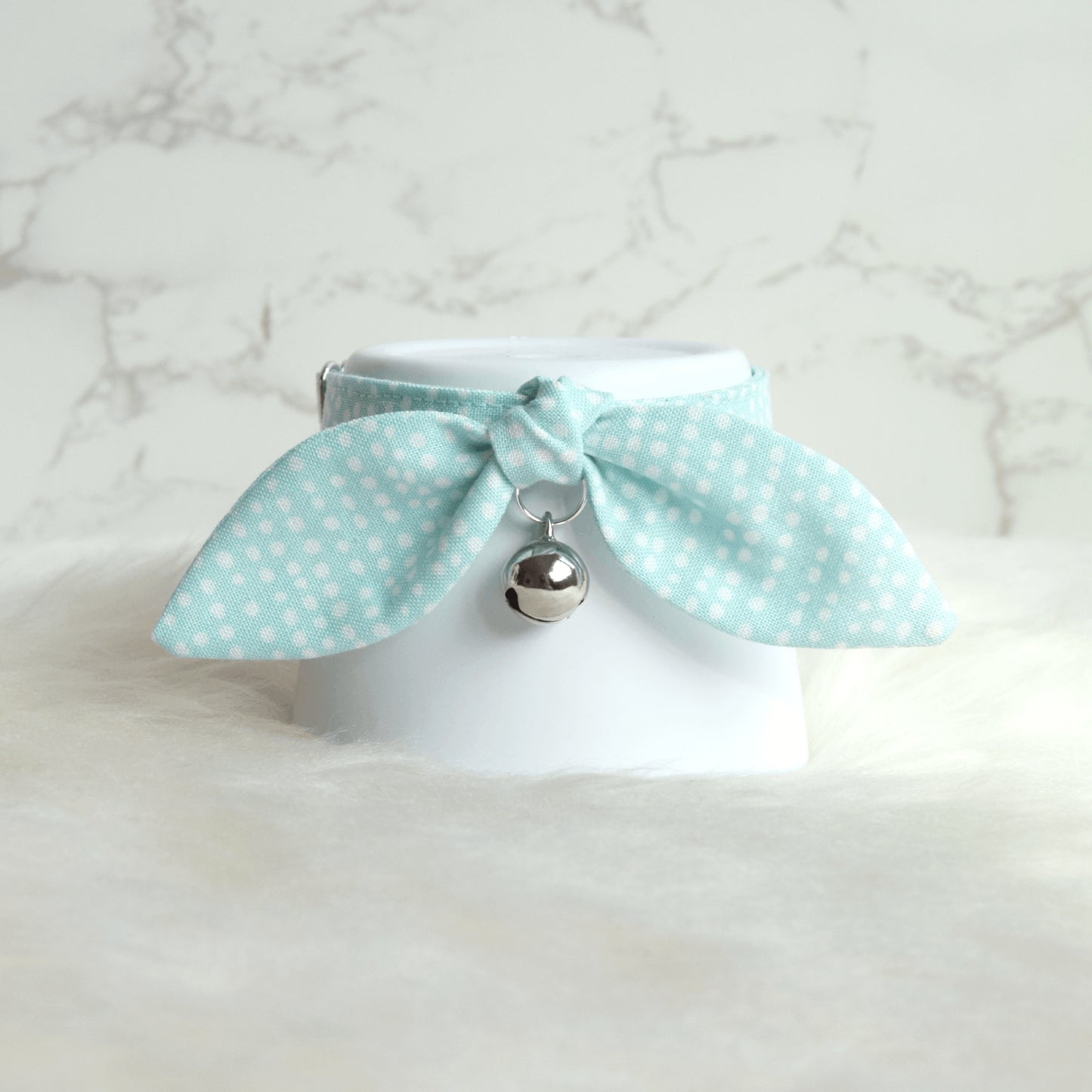 Mint Green Dotted Cotton Bow Cat Collar