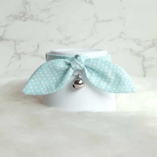 Mint Green Dotted Cotton Bow Cat Collar