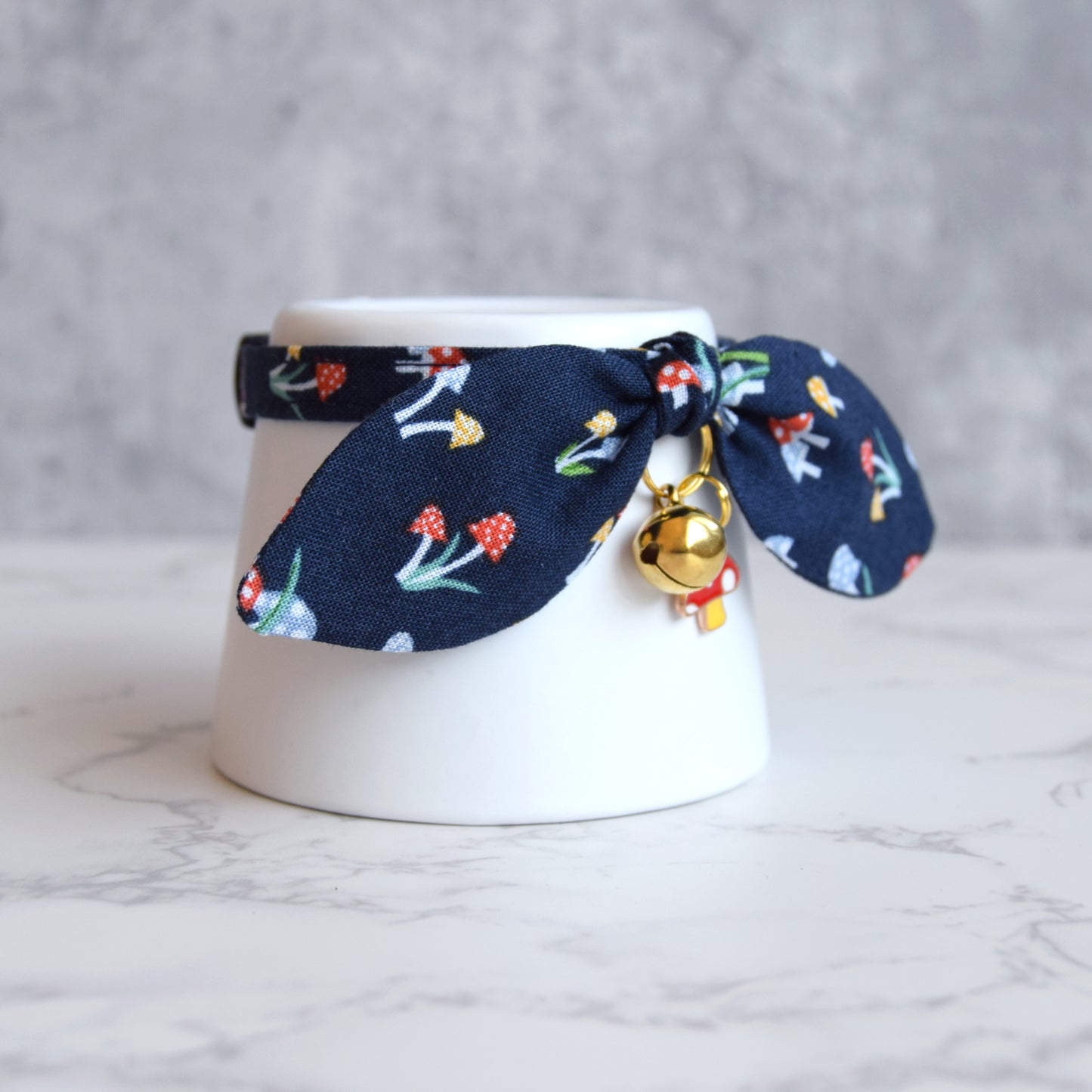 Mushroom Print Cat Collar with Charm