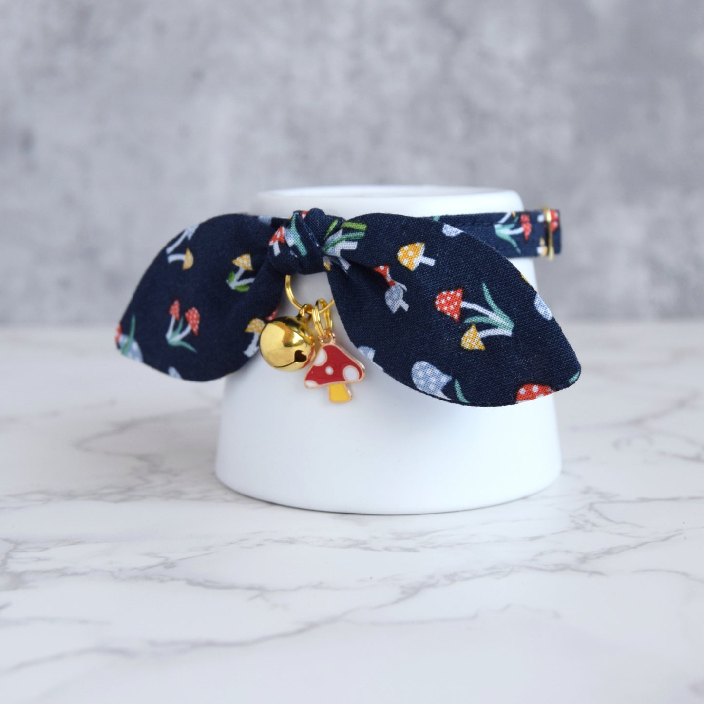 Mushroom Print Cat Collar with Charm