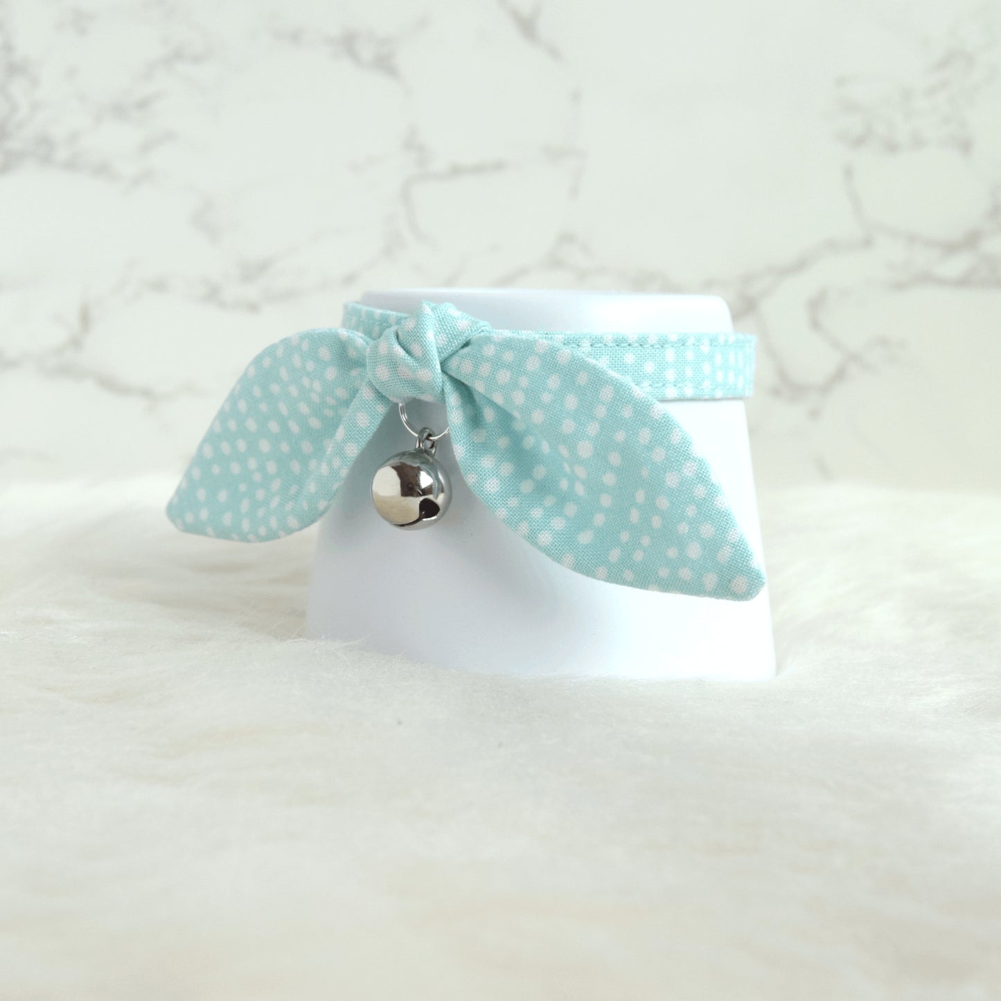 Mint Green Dotted Cotton Bow Cat Collar