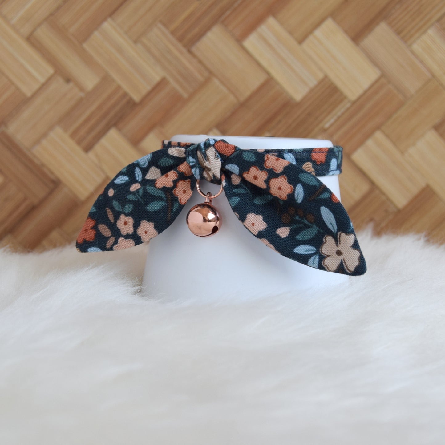 Dark Floral Bow Cat Collar