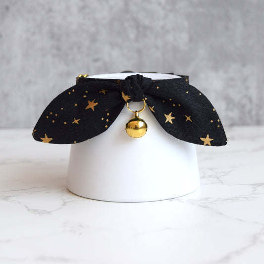 Black with Gold Stars Bow Cat Collar Cria & Co