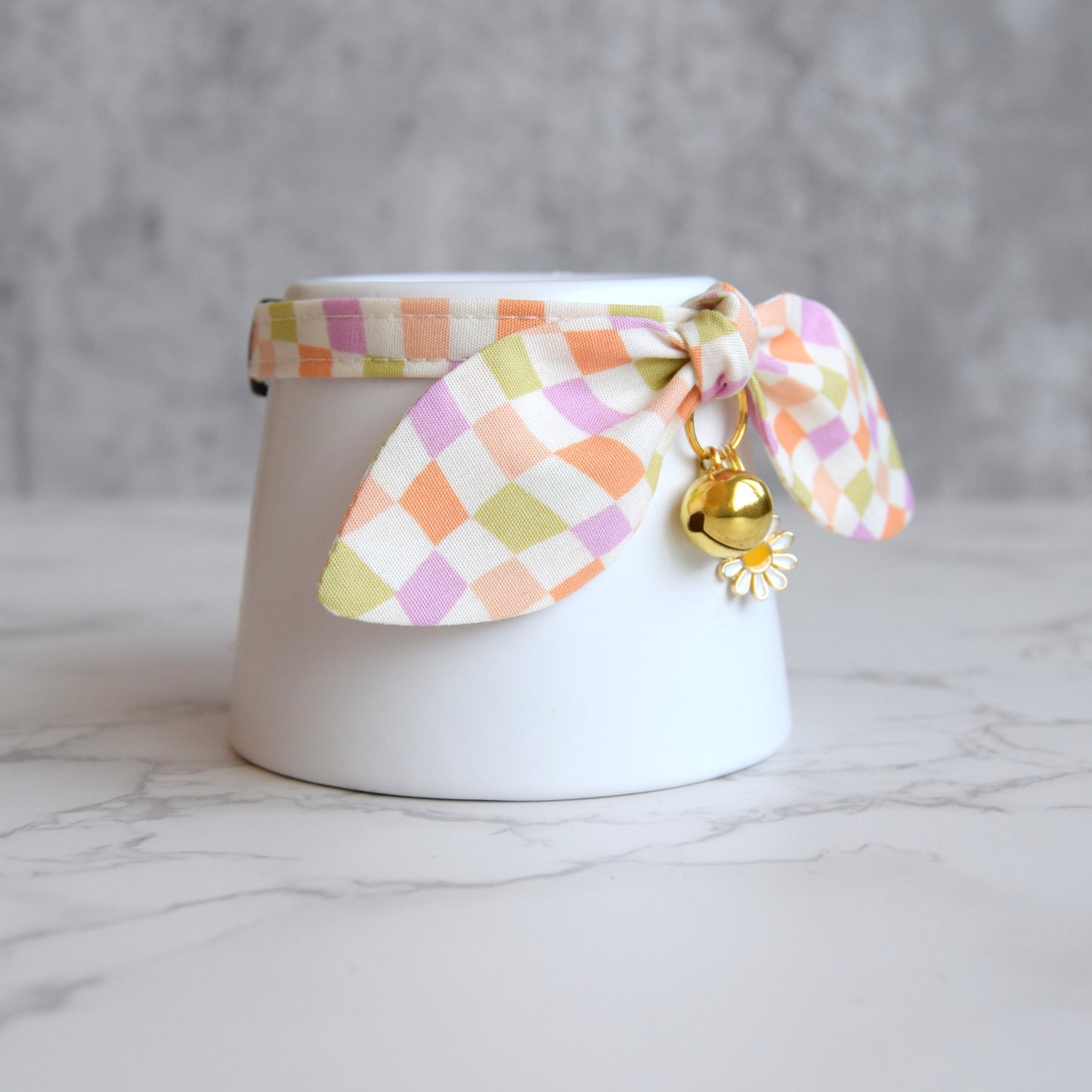 Pastel Checkered Cat Collar with Charm