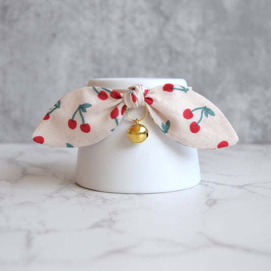 Blush Pink Cherry Bow Cat Collar