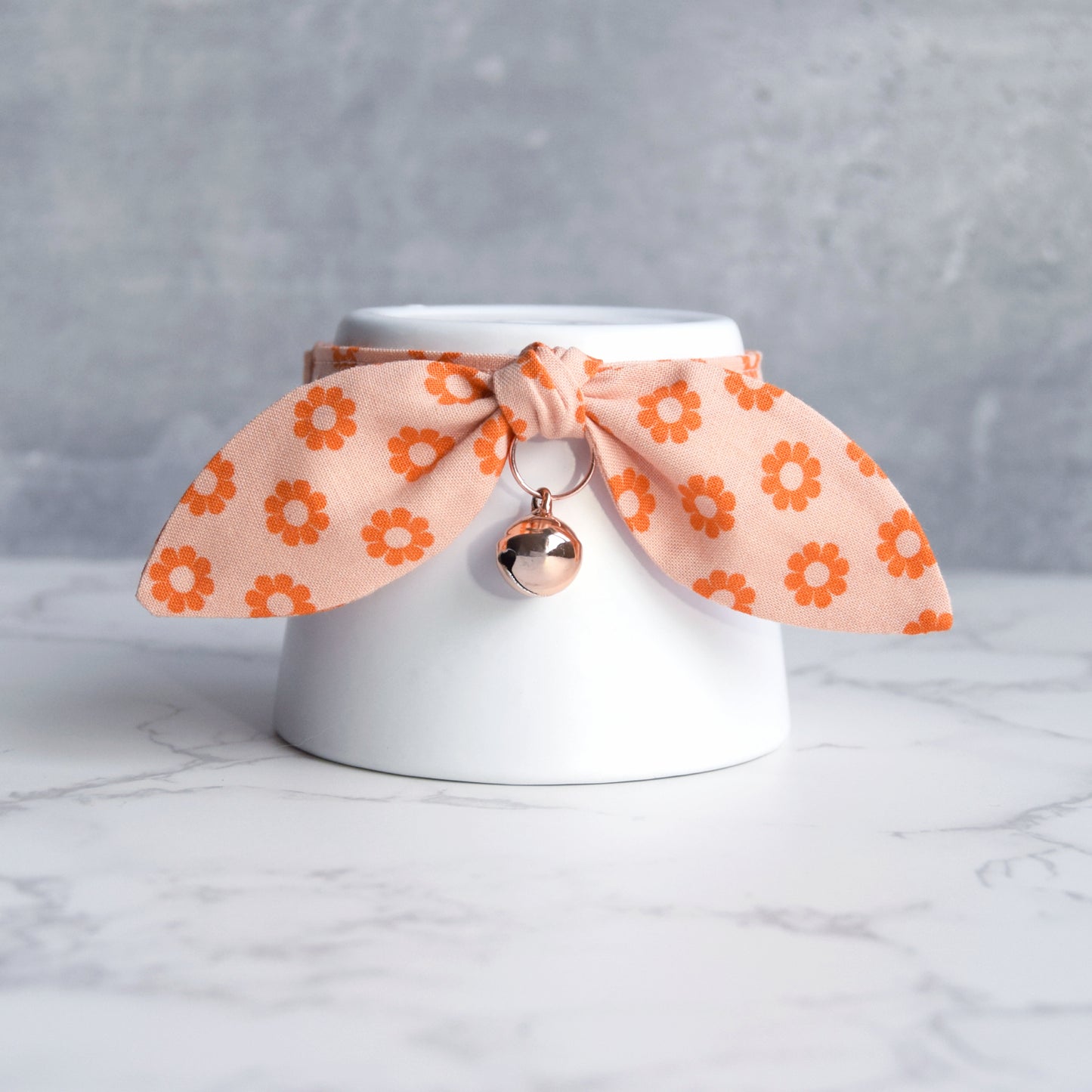 Pastel Orange Retro Daisy Bow Cat Collar