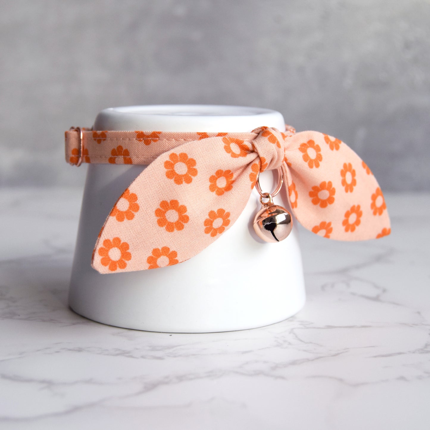 Pastel Orange Retro Daisy Bow Cat Collar