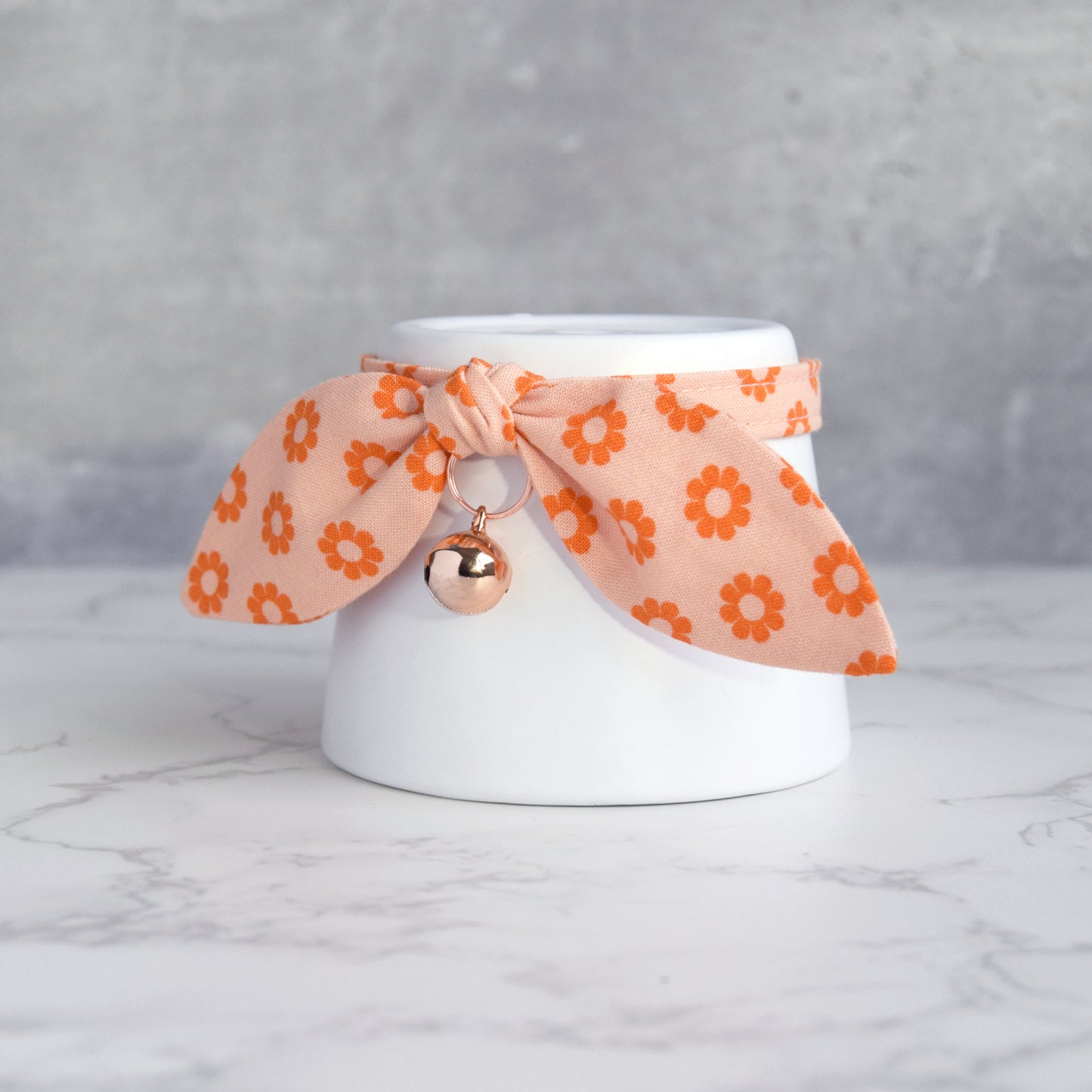 Pastel Orange Retro Daisy Bow Cat Collar