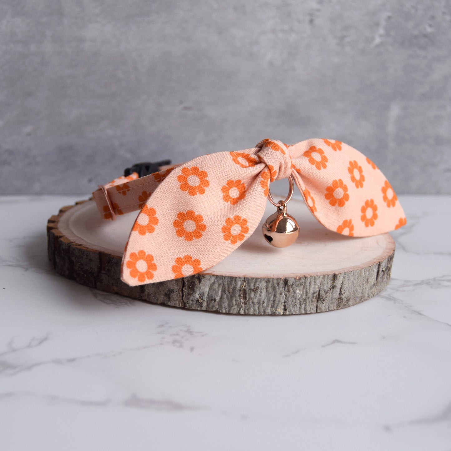 Pastel Orange Retro Daisy Bow Cat Collar