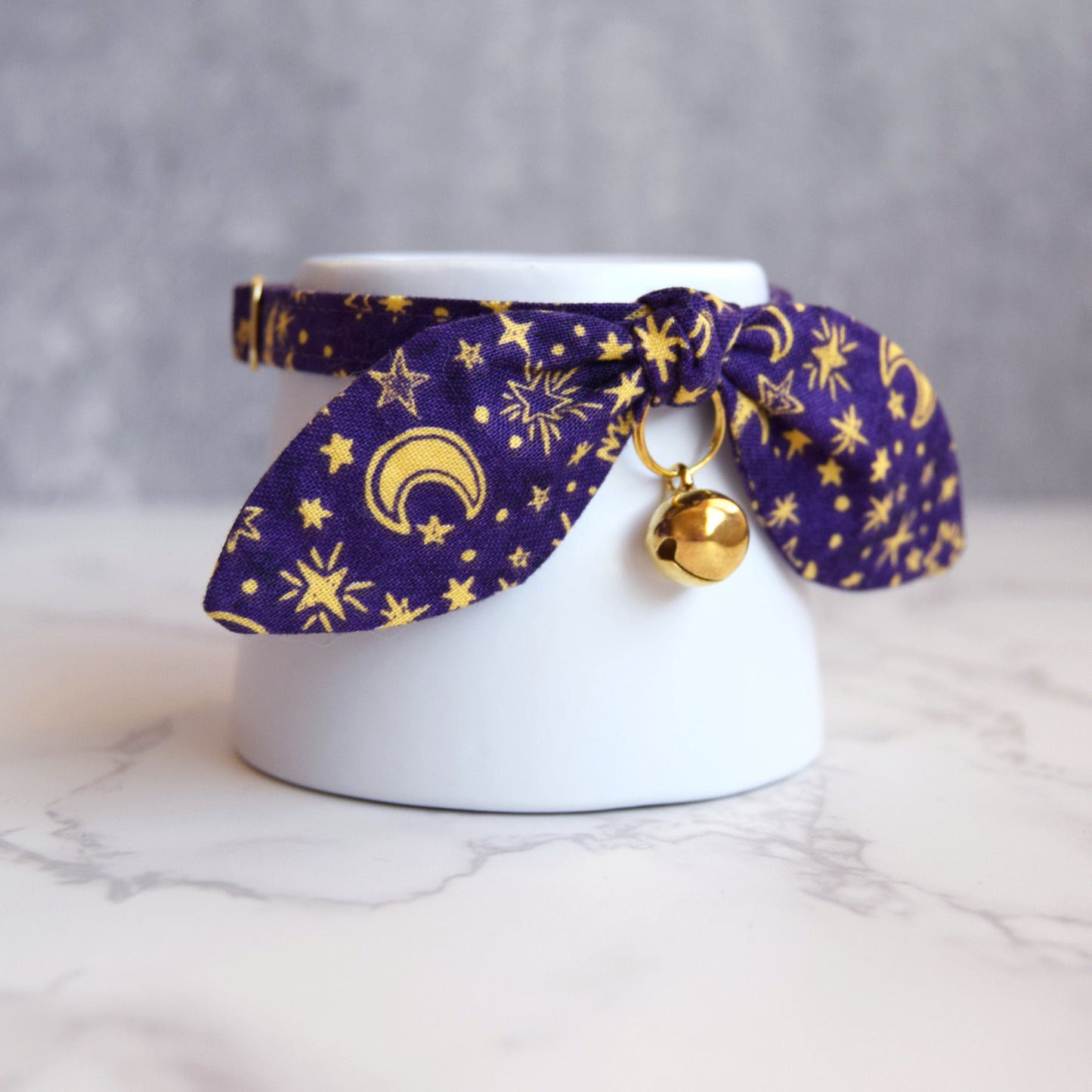 Purple Moon and Stars Bow Cat Collar