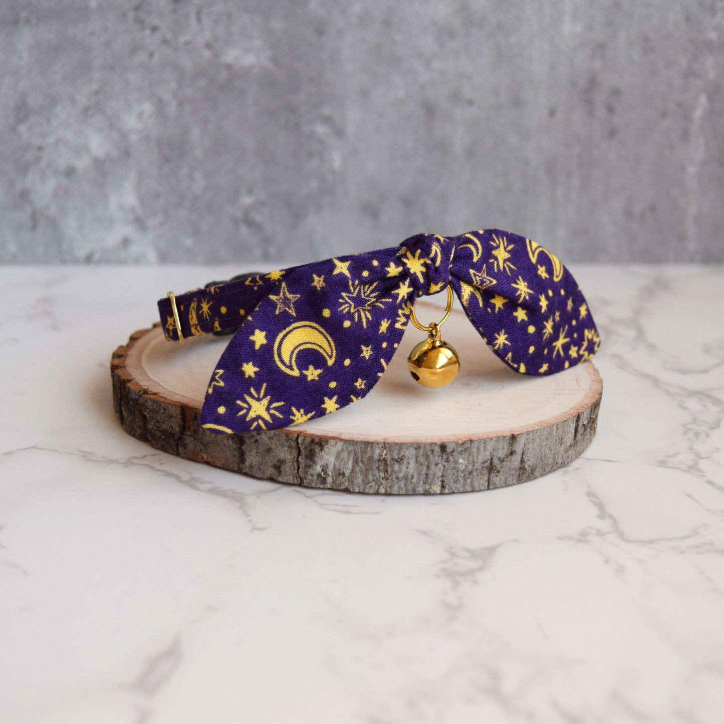 Purple Moon and Stars Bow Cat Collar