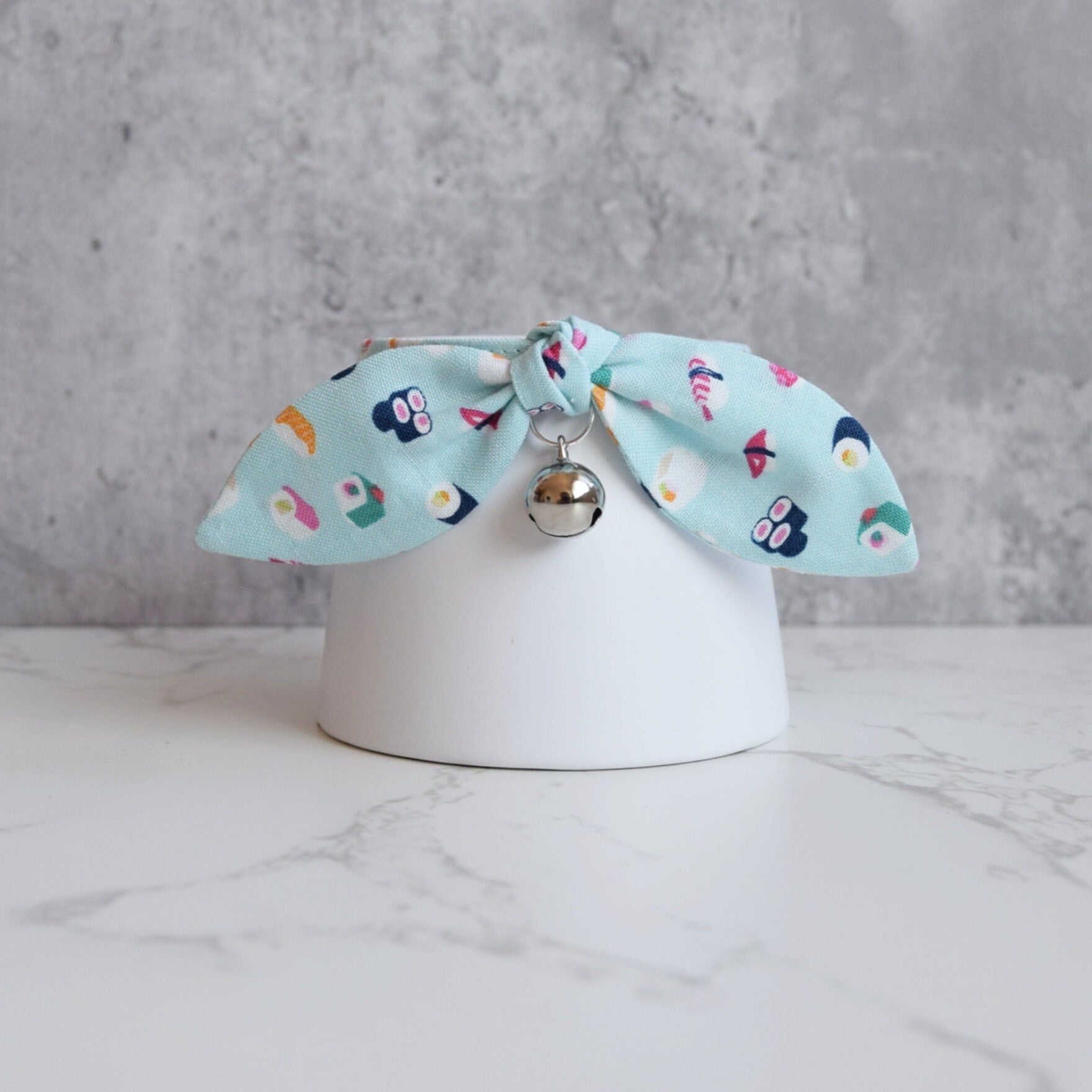 Sushi Cat Collar with Bow - Fun Colorful Breakaway Collar for Cats and Kittens - Soft Cotton Fabric Collar